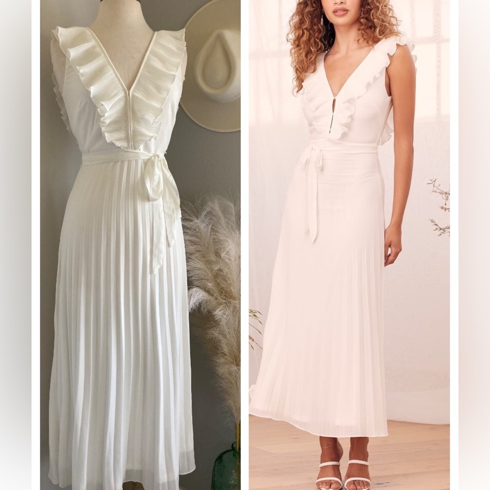 Lulus Loved By You White Pleated Chiffon Maxi Dress